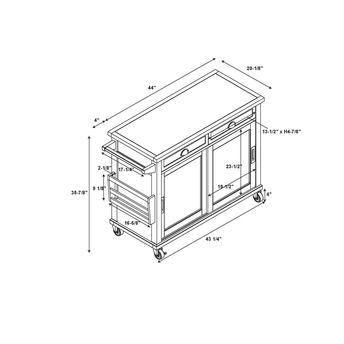Red Barrel Studio® Aonesty 48'' Wide Rolling Kitchen Cart with Solid